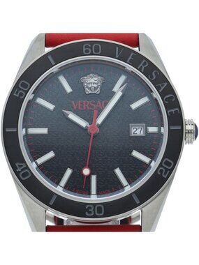 Versace Dome Watch SS Leather Black